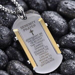 Silver and Gold Serenity Prayer Dog Tag Necklace